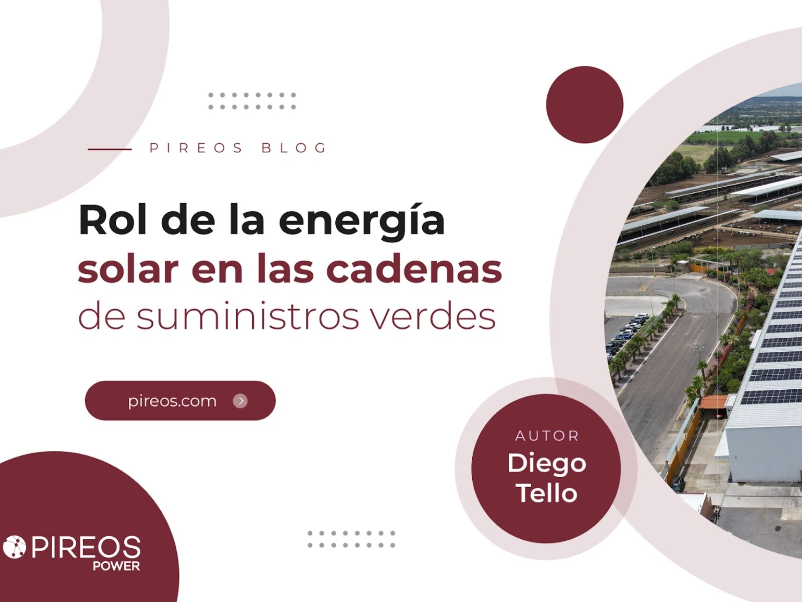 Infografía de Pireos Power sobre el rol de la energía solar en las cadenas de suministro verdes, destacando la sostenibilidad industrial.