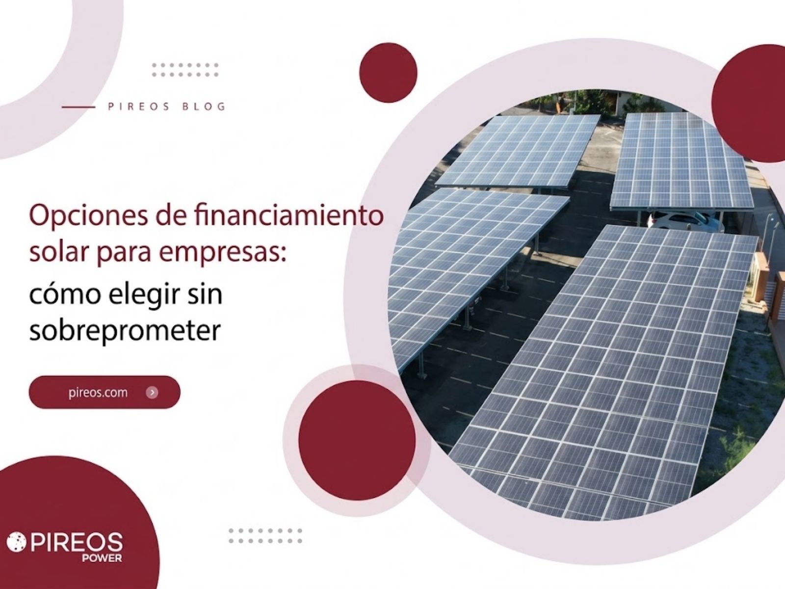 Estacionamiento techado con paneles solares (carport solar) ilustrando opciones de financiamiento solar para empresas y proyectos industriales de Pireos Power.